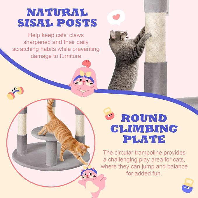 Allewie 55.5 in Cat Tree for Indoor Kitties/Soft Plush Perches/Multi-Level Cat - Image 5