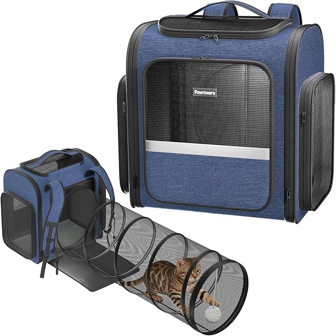Cat Carrier Backpack with Detachable Play Tunnel, 2 in 1 Cat Tunnel Backpack by Pawtners
