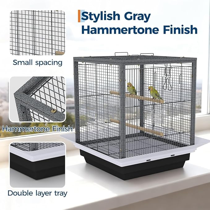 Bird Flight Cage 16 x 16 x 20 Inch, Wrought Iron Parrot Cage - Image 5