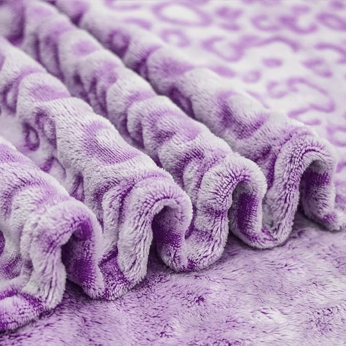Bnuitland Purple Leopard Print Flannel Throw Blanket, 300 GSM Double Sided - Image 5