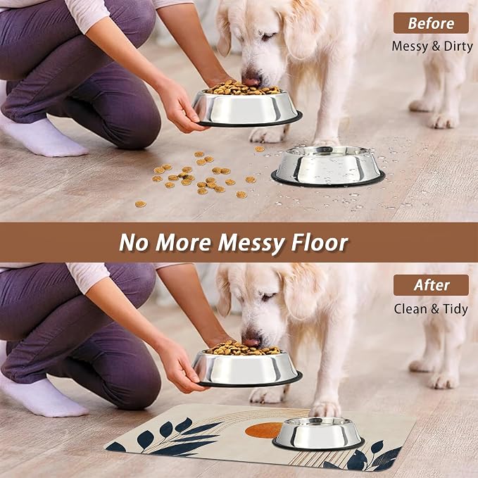 Sun Boho Leaf Dog Cat Food Mat, Absorbent Pet Feeding Mat - Image 5