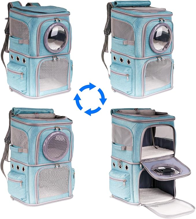 2-in-1 Pet Carrier Backpack for Two Cats or One Dog, Space Capsule Clear Bubble - Image 6