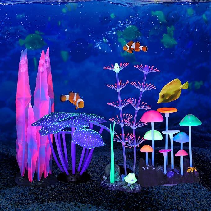 Lpraer 4 Pack Glow Aquarium Decorations Branch Coral Reef Mushroom Seaweed - Image 7