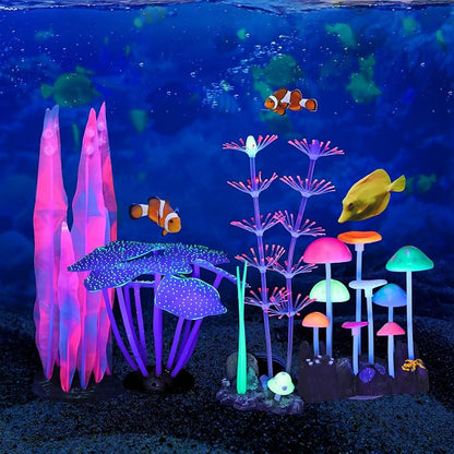Lpraer 4 Pack Glow Aquarium Decorations Branch Coral Reef Mushroom Seaweed - Image 7