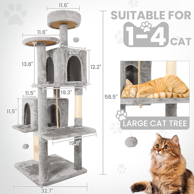58.5inch Large Cat Tree Tower Condo - Image 2