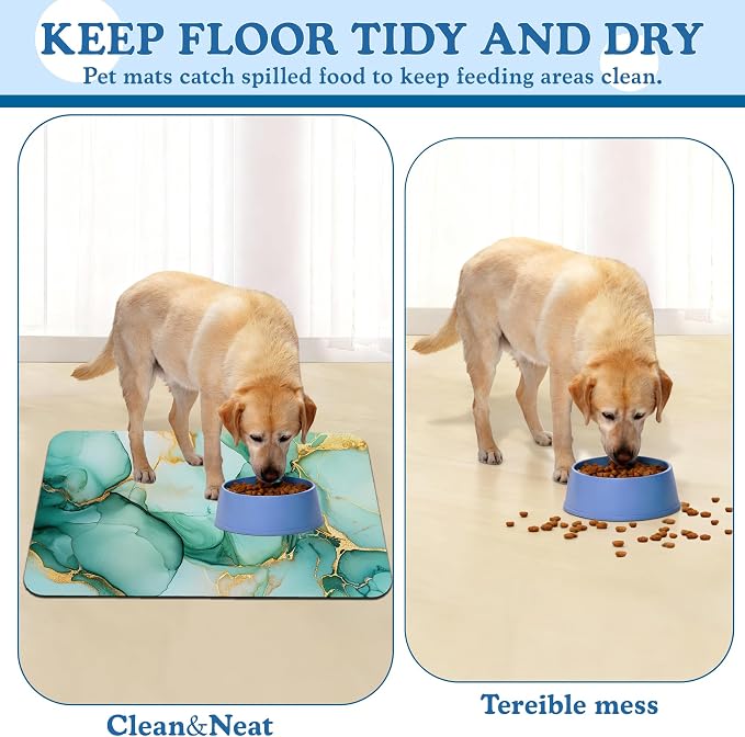 Green Marble Pet Feeding Mat for Floors–Christmas Stocking Absorbent Quick Dry - Image 5