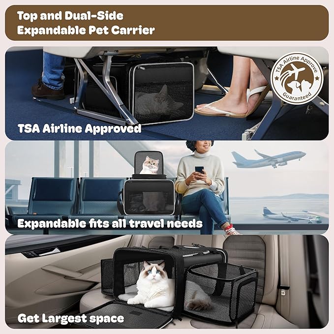 Top and 2 Sides Expandable Cat Carrier 18x13.5x9.5, TSA Airline Approved Dog - Image 2