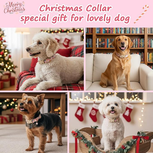Christmas Dog Collar for Small Dogs, Adjustable Poly-Cotton Fabric Collar - Image 2