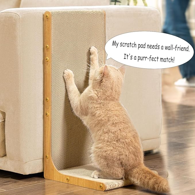Cardboard Cat Scratcher, 23 Inch L Shape Scratch Pad Wall Mounted, Vertical - Image 3