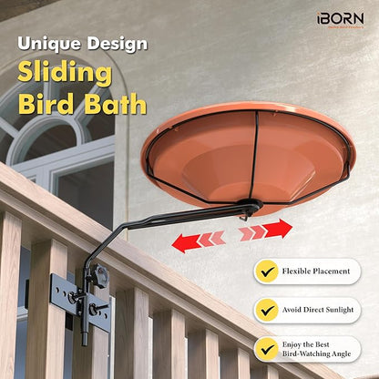 iBorn Bird Bath for Outside, Fence Mounted Bird Baths 12in, BPA-Free Bowl - Image 4