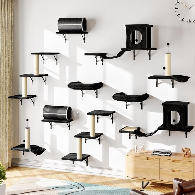 NUNU LAB 14-in-1 Cat Wall Shelves Set, Wall-Mounted Cat Climber by NUNULAB