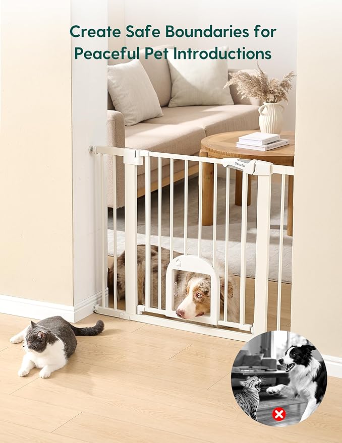 Babelio Baby Gate with Adjustable Cat Door, 29-43" Auto Close Durable Pet door - Image 3