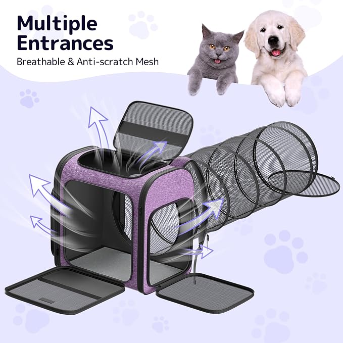 Cat Backpack Carrier with Detachable Play Tunnel, 2 in 1 Cat Tunnel Backpack - Image 6