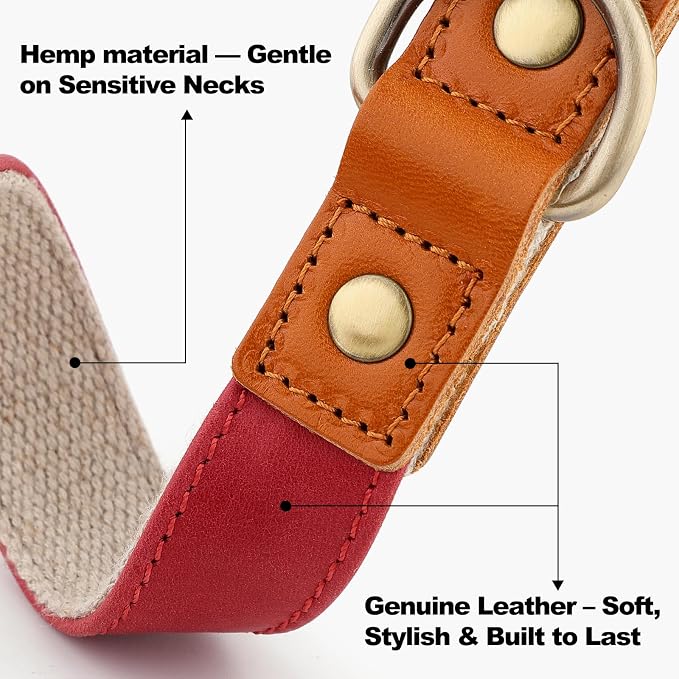 Plutus Pet Genuine Leather & Hemp Dog Collar – Adjustable Heavy Duty Pet Collar - Image 2