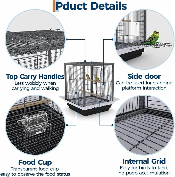 Bird Flight Cage 16 x 16 x 20 Inch, Wrought Iron Parrot Cage - Image 3