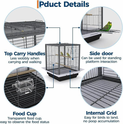 Bird Flight Cage 16 x 16 x 20 Inch, Wrought Iron Parrot Cage - Image 3