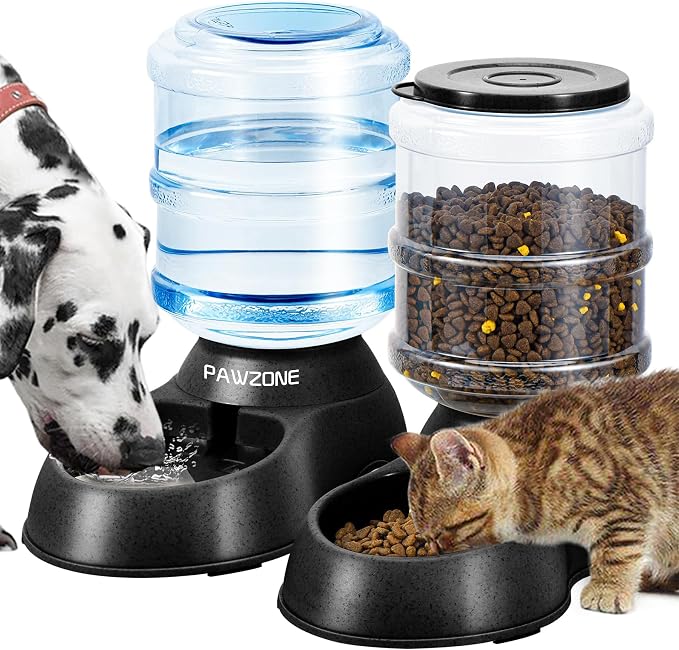 2 Pack Automatic Cat Feeder and Water Dispenser in Set Pet Food Bowl by Pawzone