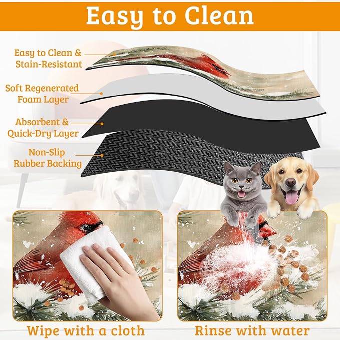 Pet Feeding Mat, Cardinal Bird Absorbent Dog Cat Food Mat Christmas Dog Mat - Image 5