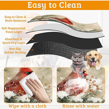 Pet Feeding Mat, Cardinal Bird Absorbent Dog Cat Food Mat Christmas Dog Mat - Image 5