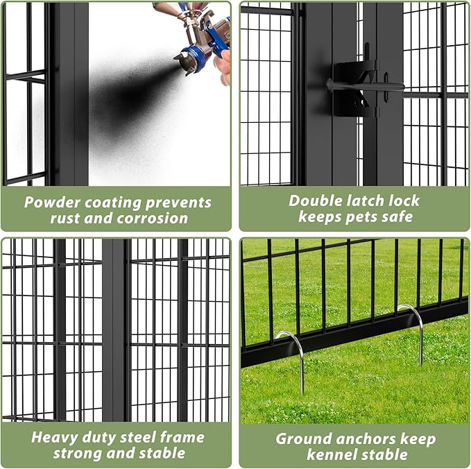 LOVMOR Outdoor Dog Kennel with Roof, Heavy Duty Steel Dog Run Enclosure - Image 4