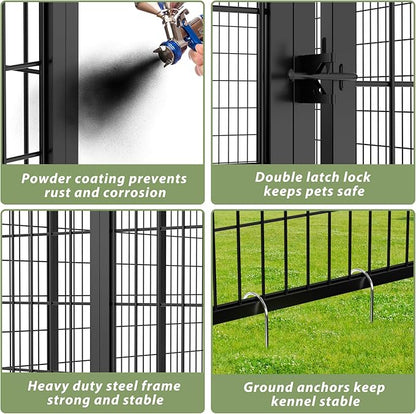 LOVMOR Outdoor Dog Kennel with Roof, Heavy Duty Steel Dog Run Enclosure - Image 4