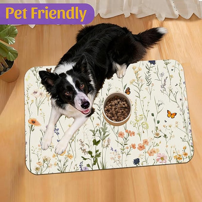 Vintage Wildflowers Herbs Pet Feeding Mat, Absorbent Bowl Pad, Quick Dry - Image 7