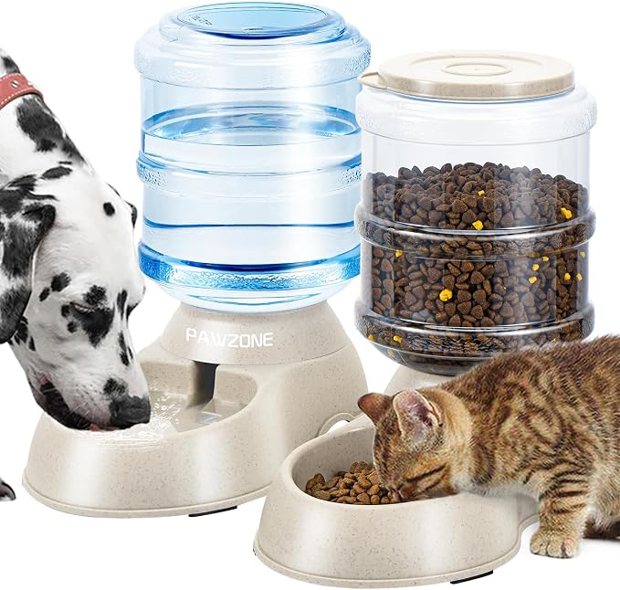 2 Pack Automatic Cat Feeder and Water Dispenser in Set Pet Food Bowl by Pawzone
