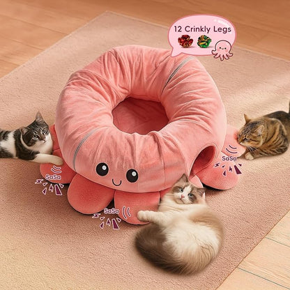 Cat Tunnel Bed for Indoor Cats, Peekaboo Cat Cave Bed, Soft Cat Donut Tunnel - Image 4