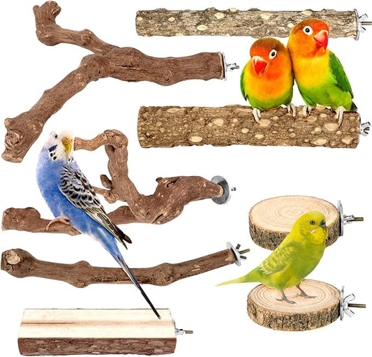 8PCS Natural Grape Wood Bird Perch Set by Unknown