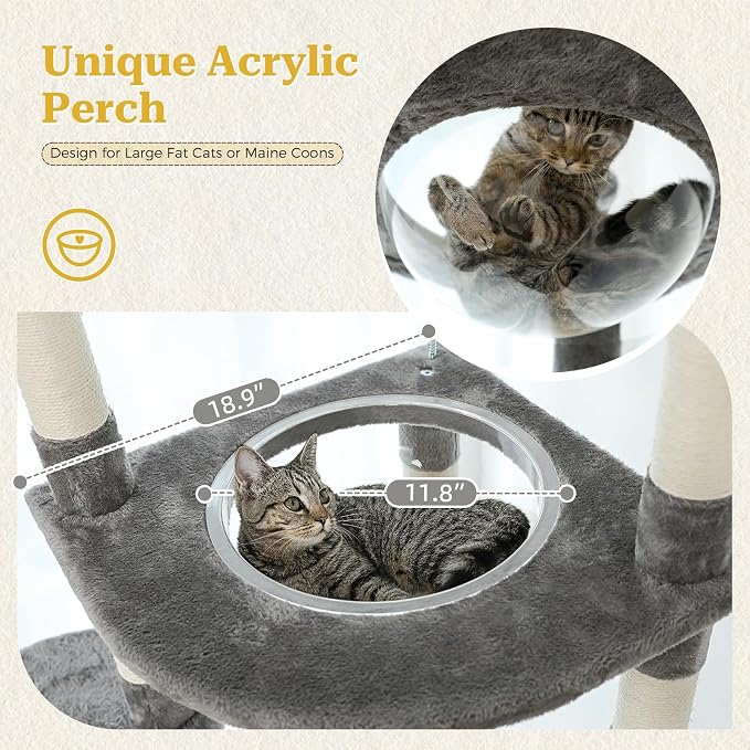 PETEPELA Floor to Ceiling Cat Tree, 92.9''-101.6''Height Adjustable Cat Tower - Image 4