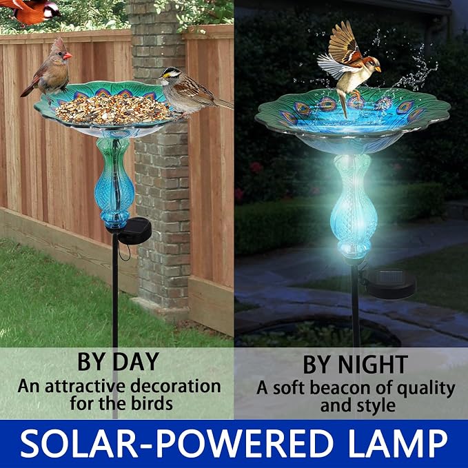 Blue Peacock Ground Stake Solar Bird Feeder - Image 4