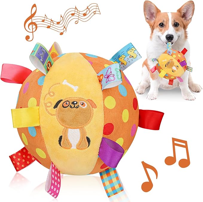 Dog Squeaky Plush Toy with Straps, 6-Inch Soft Stuffed Ball with Cotton by LetalongPetSupplies