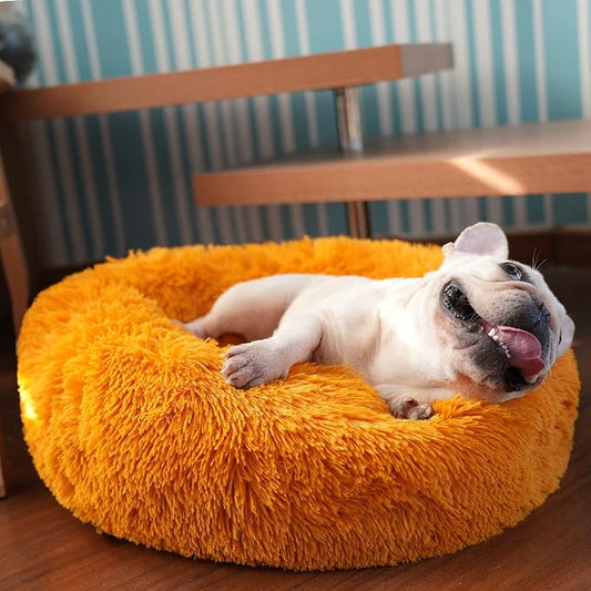 Calming Donut Dogs Beds for Small Dogs Washable, 23inch Plush Round Pet Bed for by nononfish