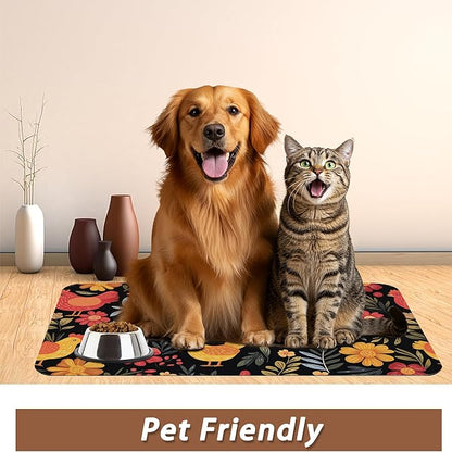 Chicken Rooster Hen Flower Meadow Dog Cat Food Mat, Absorbent Pet Feeding Mat - Image 6