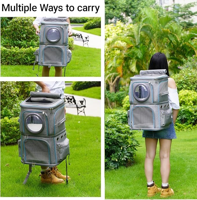 2-in-1 Pet Carrier Backpack for Two Cats or One Dog, Double-Layer 2 Compartment - Image 7