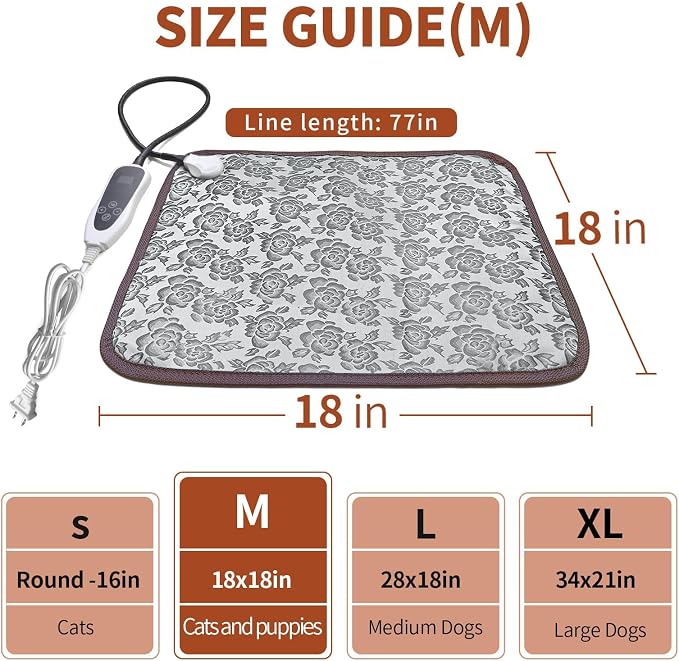 Cat Heating Pad 18x18 in with Smart Thermostat Switch and Power Line Protection - Image 2