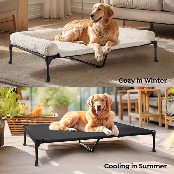 Veehoo Orthopedic Elevated Dog Bed Add Removable Deluxe Rose Plush Bolster - Image 4