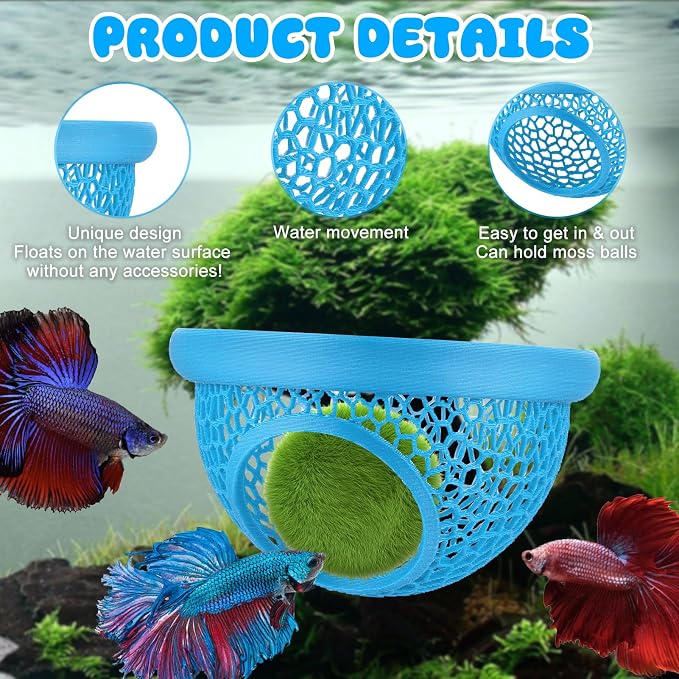 Blue Floating Betta Hide & Shrimp Cave: 3-in-1 Aquarium Hammock, Feeder & - Image 6