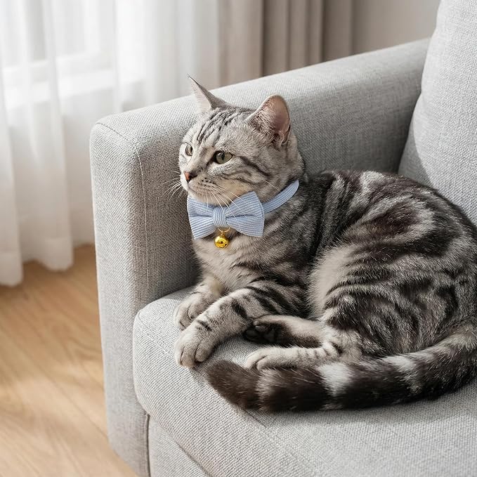 THAIN Cat Collar with Bow Tie and Bell, Breakaway Adjustable Cute Soft Corduroy - Image 6