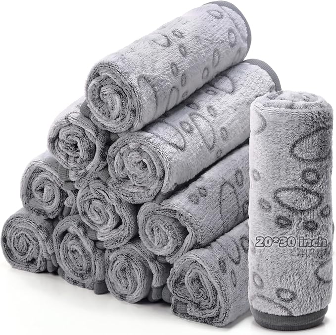 Tegeme 12 Pcs Pet Blankets Soft Fluffy Fleece Dog Cat Warm Paw Print Pattern by Tegeme