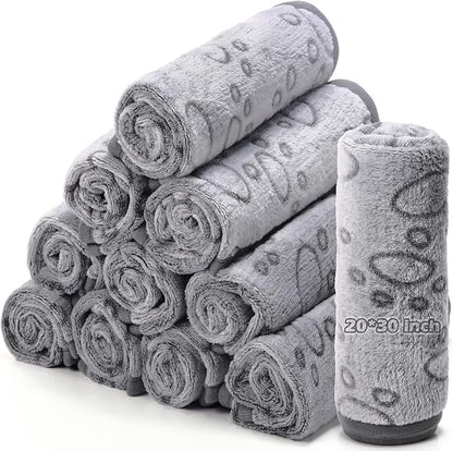 Tegeme 12 Pcs Pet Blankets Soft Fluffy Fleece Dog Cat Warm Paw Print Pattern by Tegeme