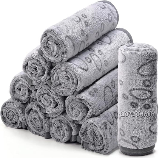 Tegeme 12 Pcs Pet Blankets Soft Fluffy Fleece Dog Cat Warm Paw Print Pattern by Tegeme