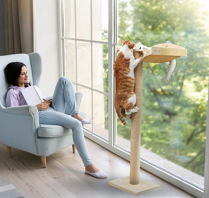 Cat Window Perch with Tall Scratching Posts, Inside 46" Climbing Tree Hammmock - Image 6