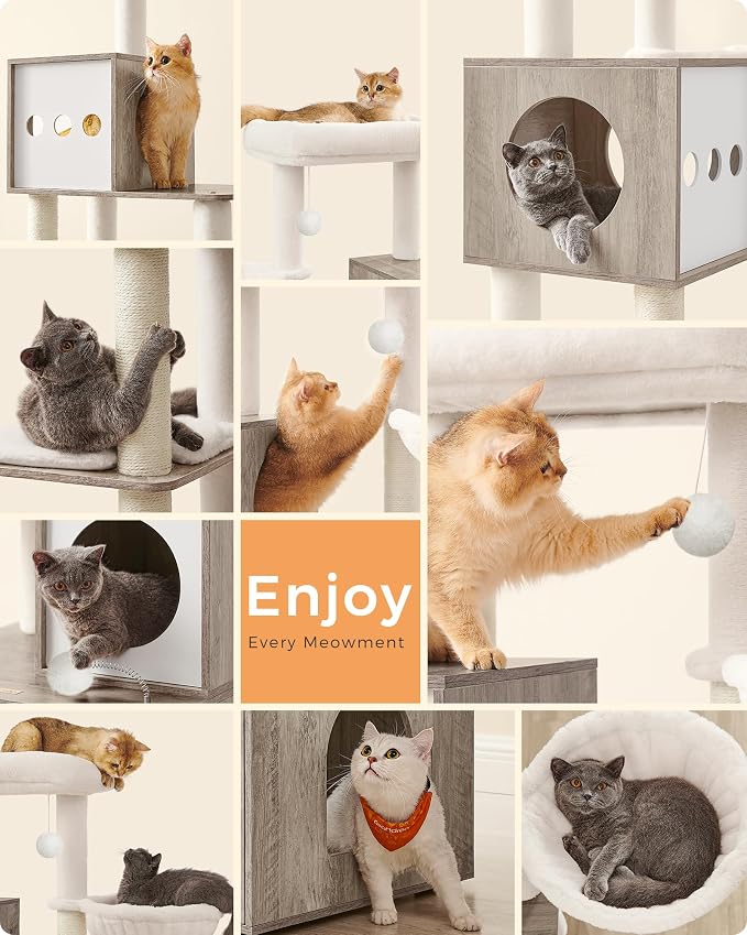 Feandrea Cat Tree with Litter Box Enclosure, 70.1-Inch Tall Cat Tower, 2-in-1 - Image 6