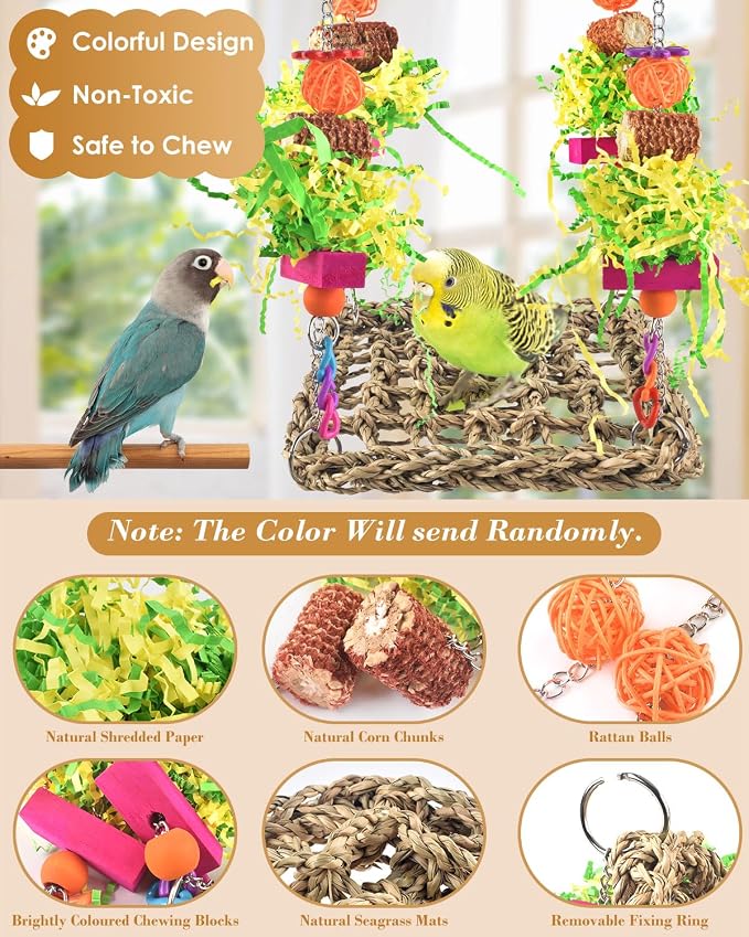 ERKOON Conure Toys, Bird Cockatiel Toys Foraging Swing Mat Parrot Climbing - Image 3
