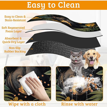 Brown Bear Dog Food Mat, Forest Absorbent Pet Feeding Mat - Image 5