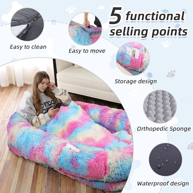 Human Dog Bed, Washable Faux Fur Pet Bed - Image 3