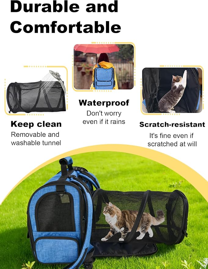 Large Cat Carrier with Tunnel Extension, Portable Small Dog Backpack with - Image 3