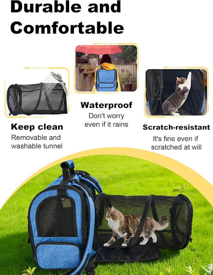 Large Cat Carrier with Tunnel Extension, Portable Small Dog Backpack with - Image 3
