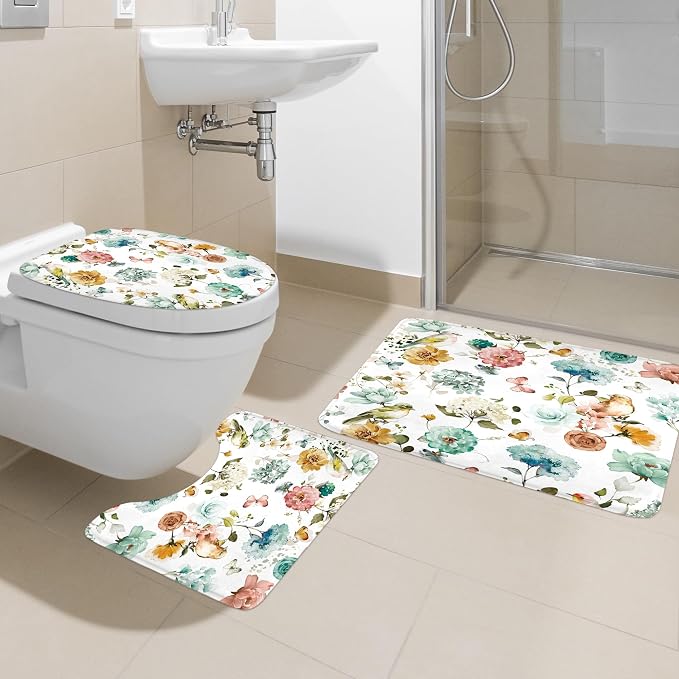 4 PCS Green Floral Birds Bathroom Set - Image 2